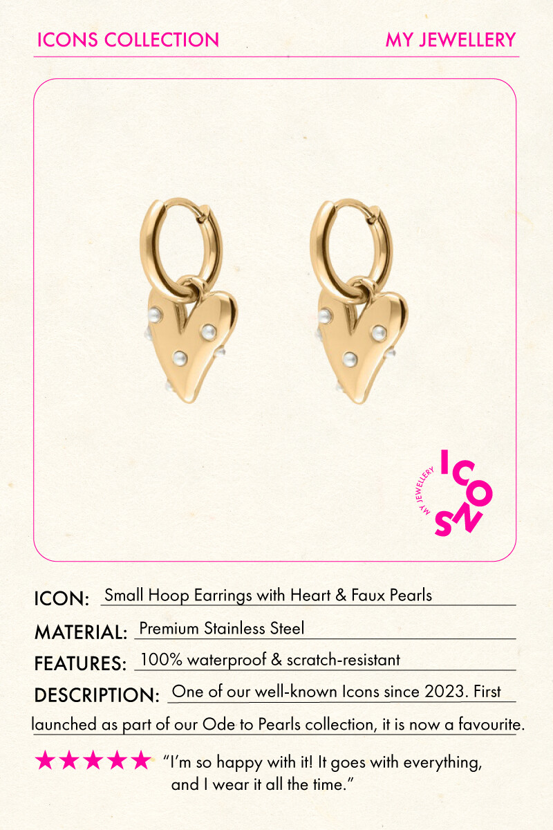 Small hoop earrings with heart & faux pearls | My Jewellery