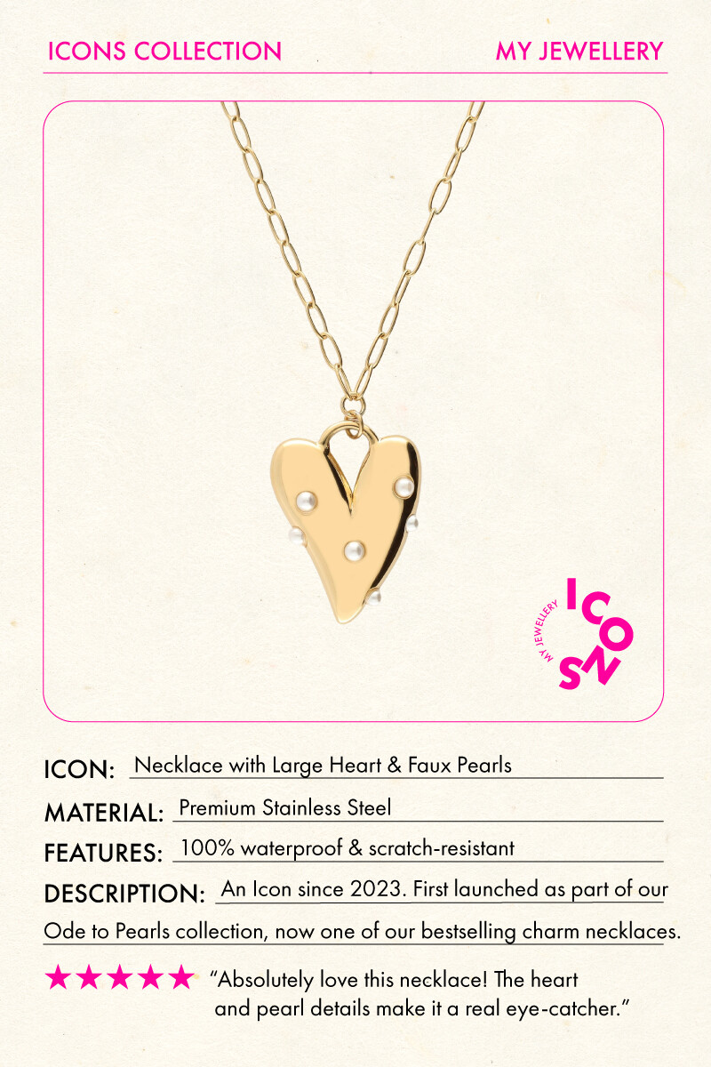 Necklace with large heart and faux pearls | My Jewellery