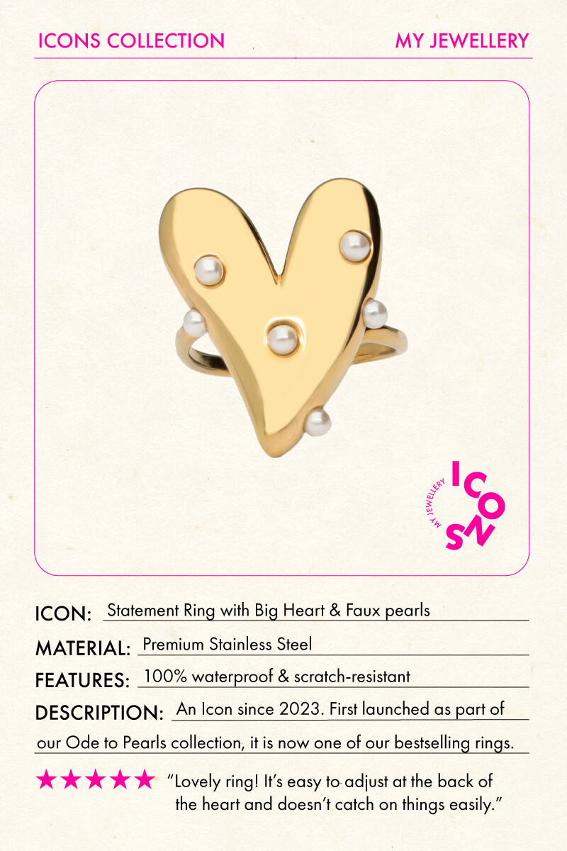 Statement ring with big heart and pearls | My Jewellery