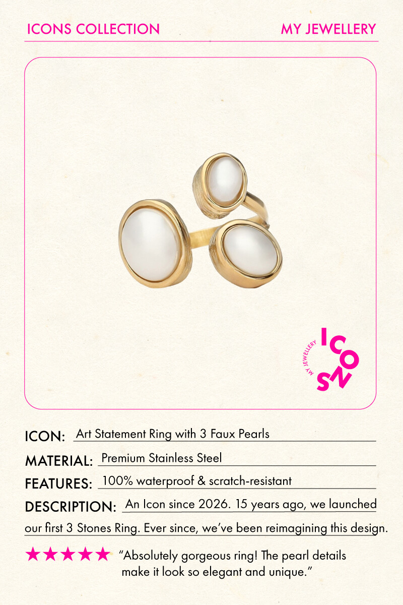 Statement ring with three faux pearl stones | My Jewellery