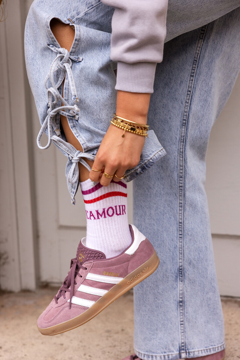 White socks sport with pink l'amour | My Jewellery