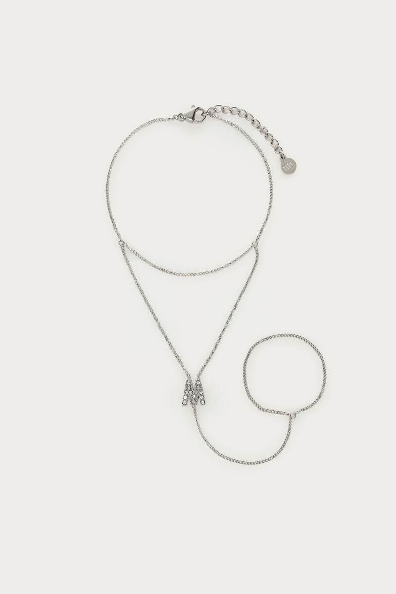 Initial hand chain with rhinestones | My Jewellery