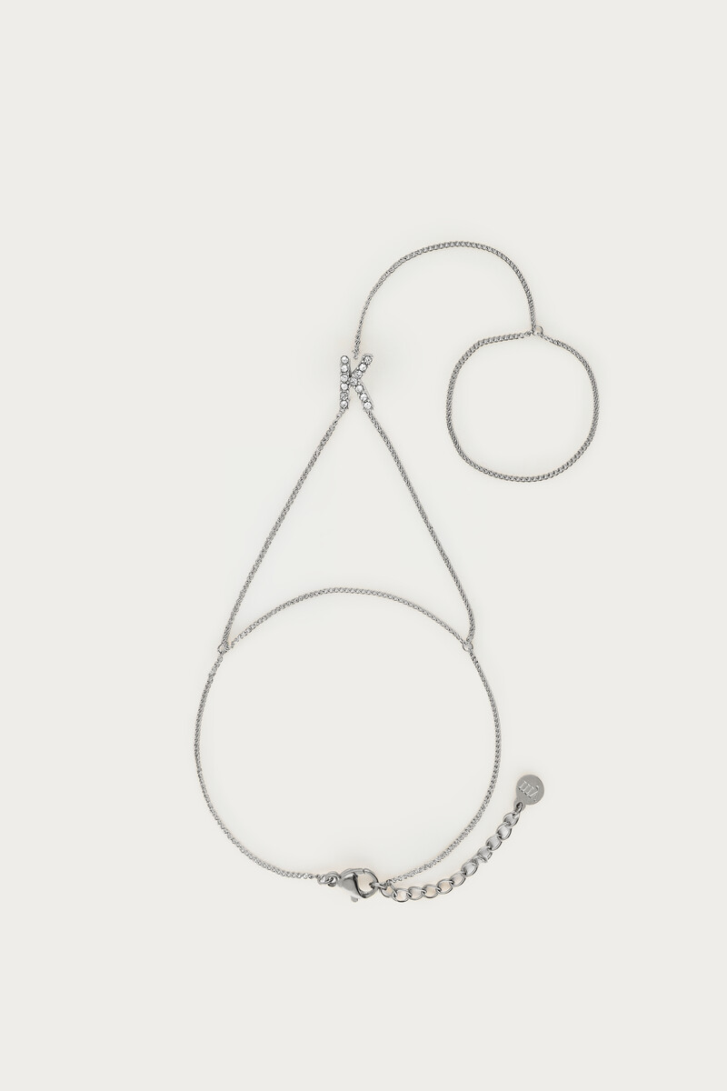 Initial hand chain with rhinestones
