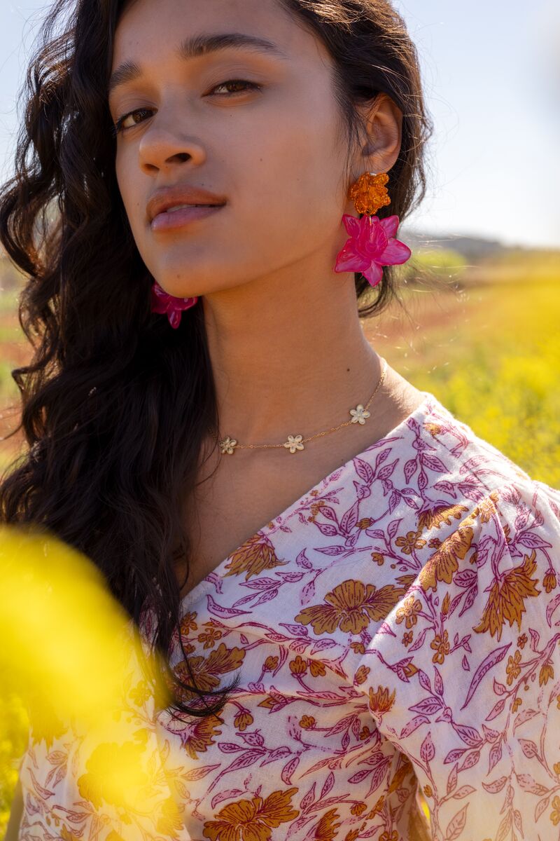 Island earrings with orange and pink flower | My Jewellery