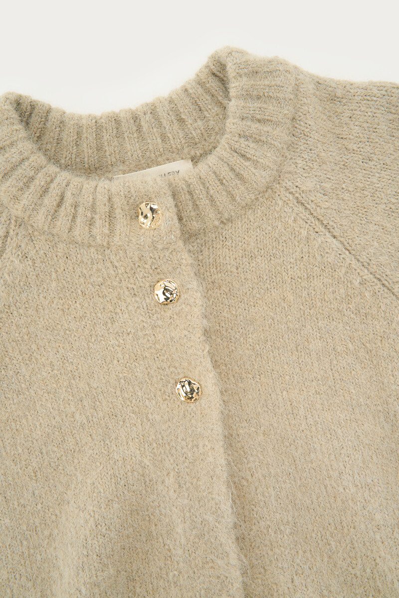 Khaki cardigan with short sleeves and buttons | My Jewellery