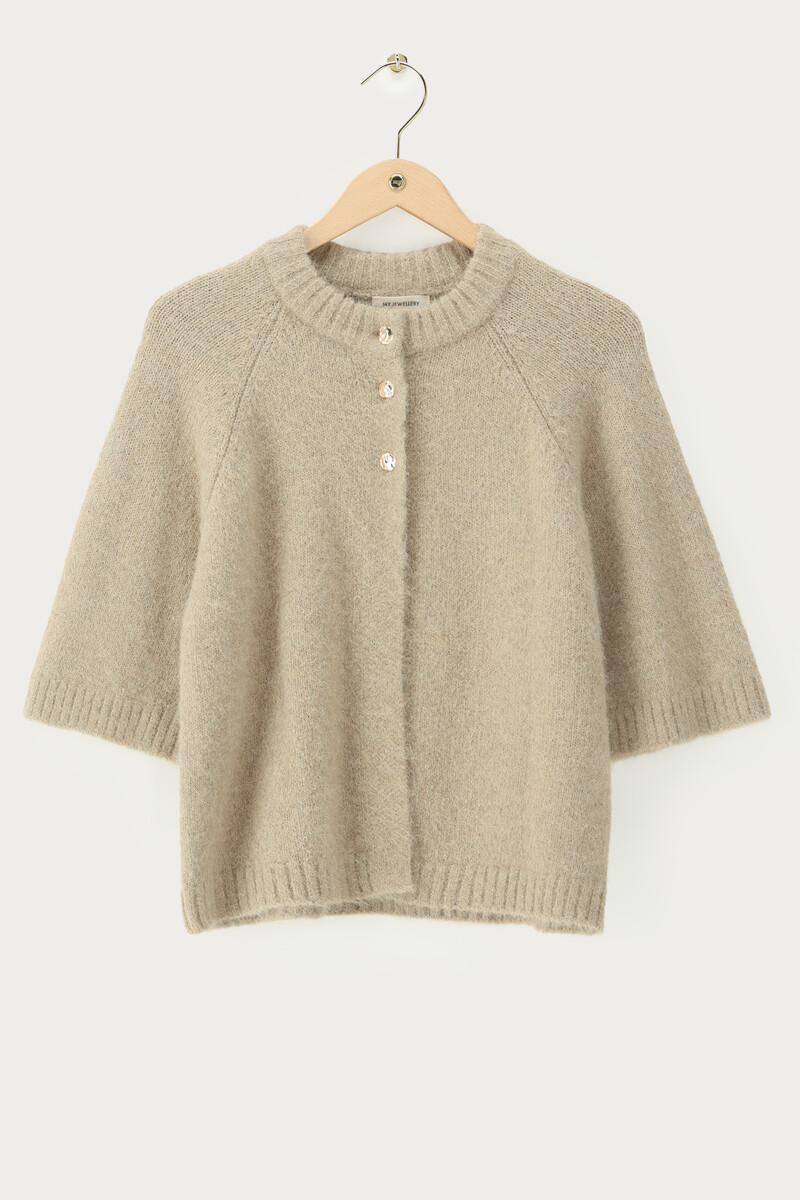 Khaki cardigan with short sleeves and buttons | My Jewellery