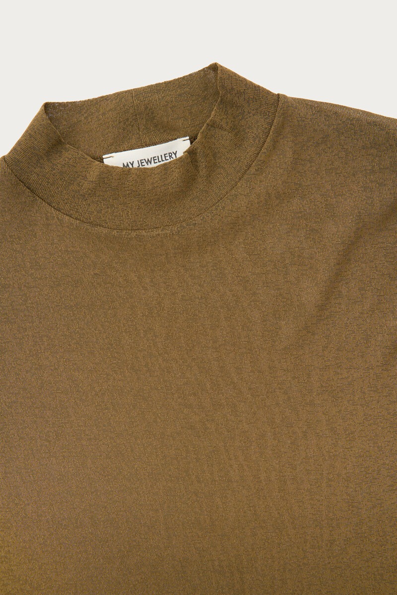 Khaki green mesh top with turtleneck | My Jewellery