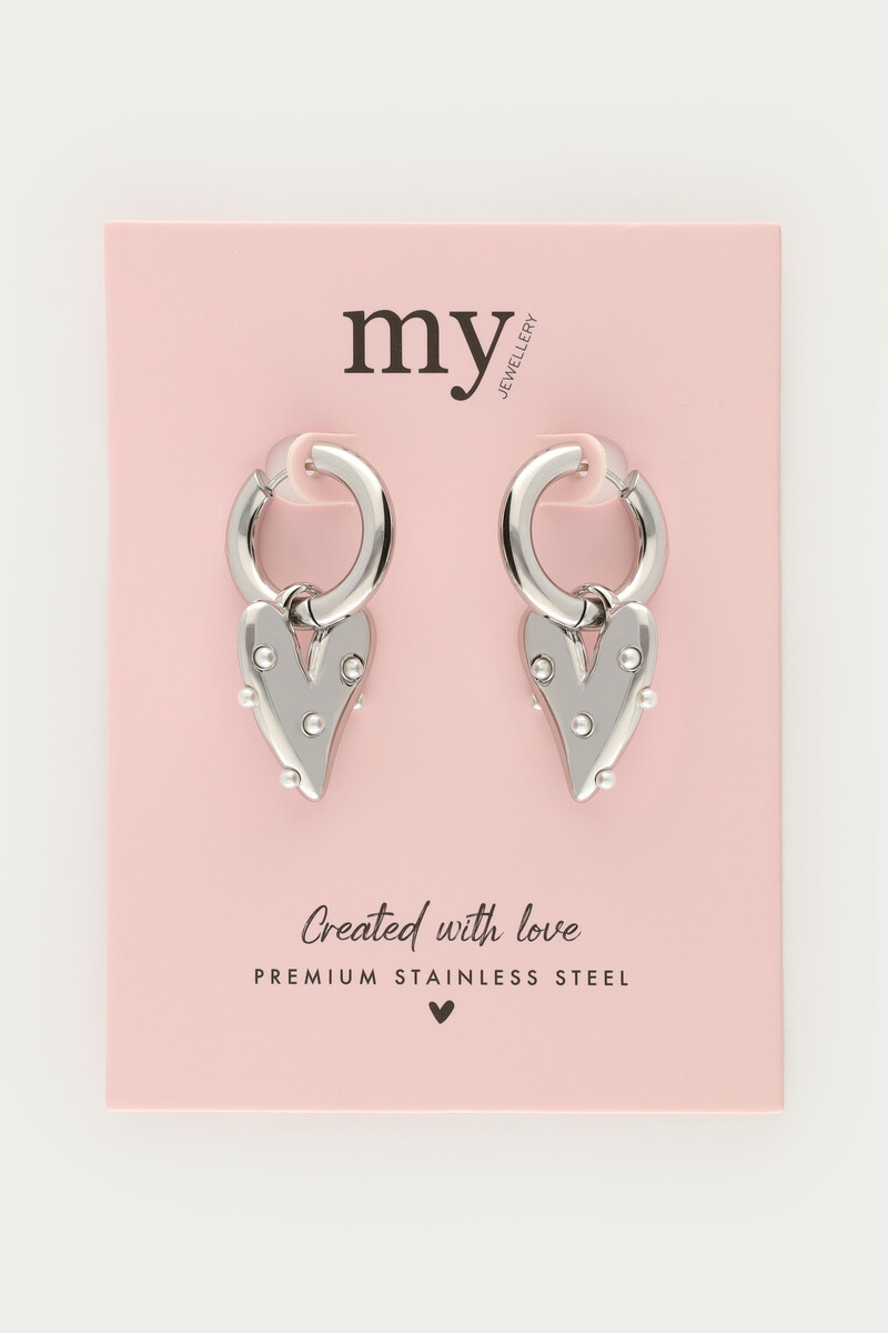 Large hoop earrings with heart & faux pearls | My Jewellery