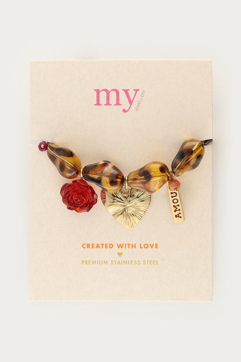 Leopard print beaded bracelet with charms | My Jewellery