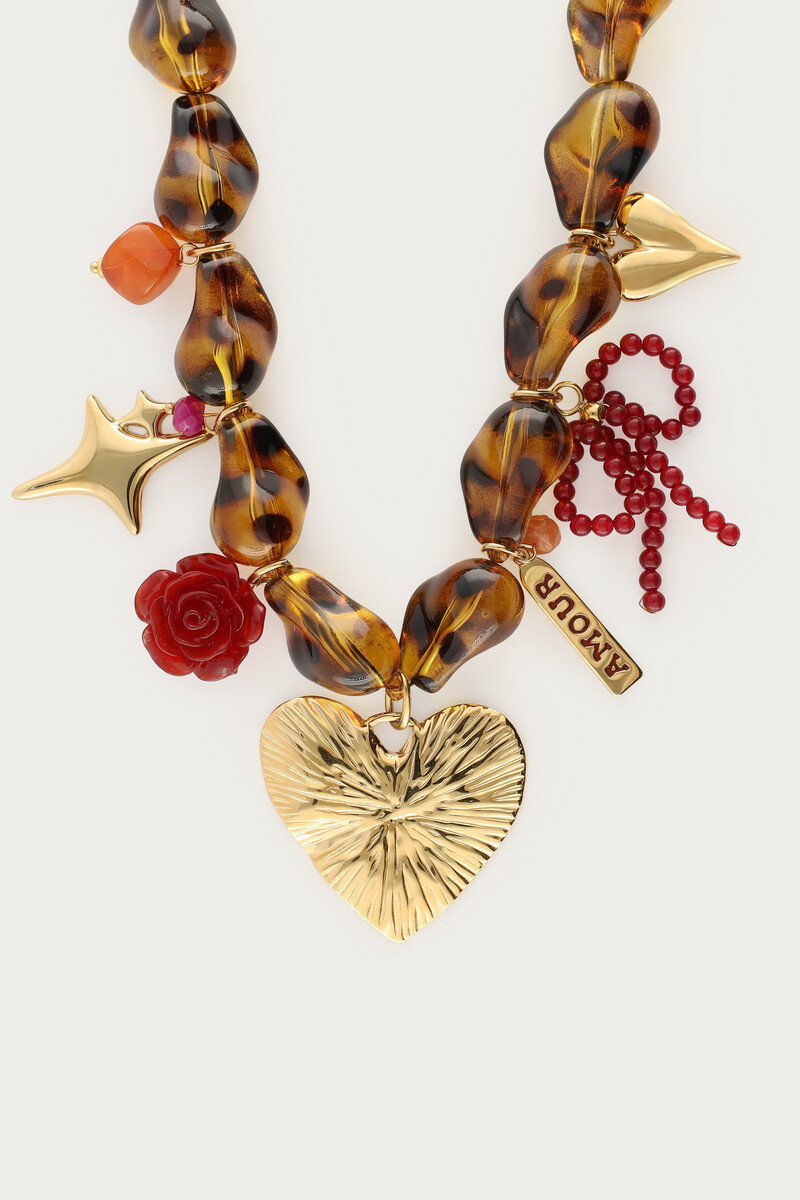 Leopard print beaded necklace with charms | My Jewellery