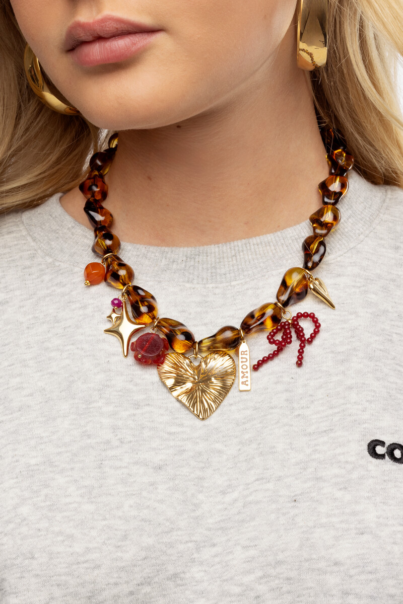 Leopard print beaded necklace with charms | My Jewellery