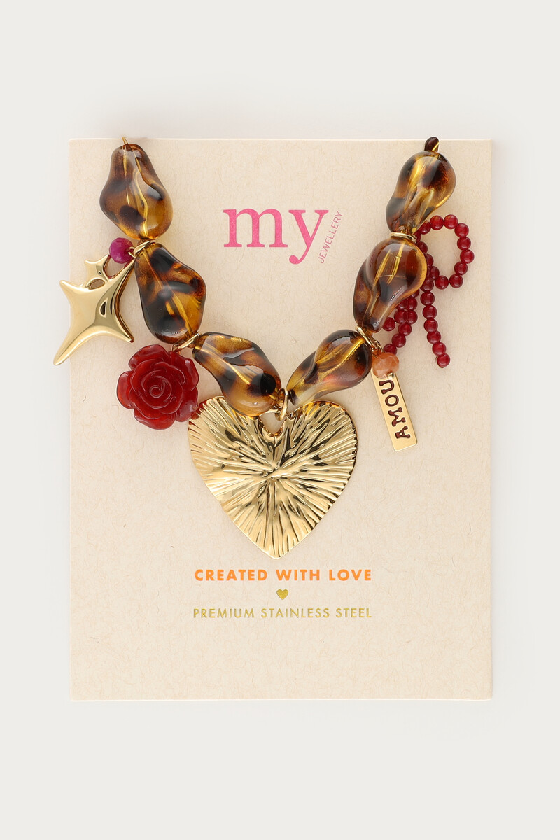 Leopard print beaded necklace with charms | My Jewellery