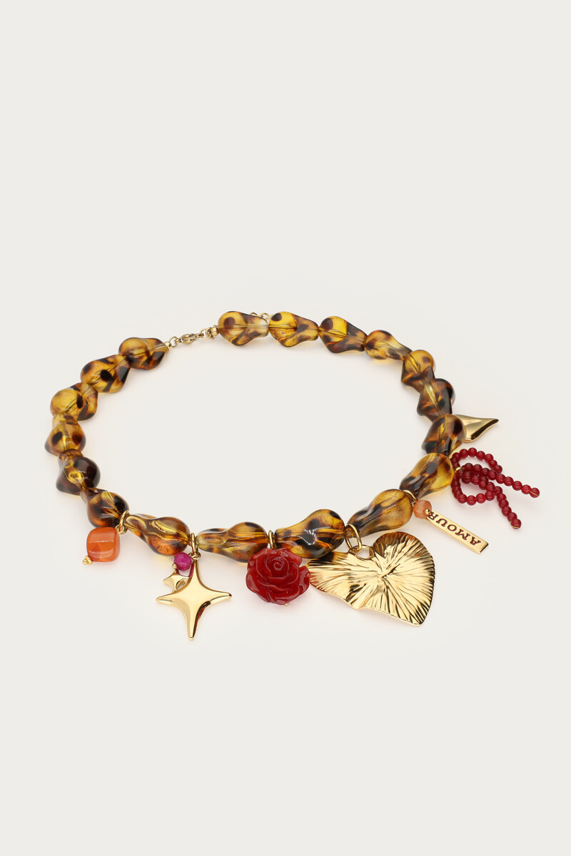 Leopard print beaded necklace with charms | My Jewellery