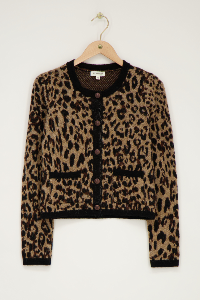 Panther print cardigan with gold buttons | My Jewellery