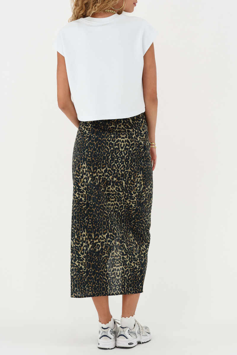 Leopard print linen look midi skirt with slit | My Jewellery