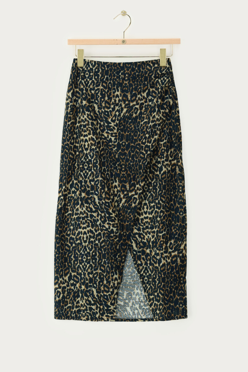 Leopard print linen look midi skirt with slit | My Jewellery