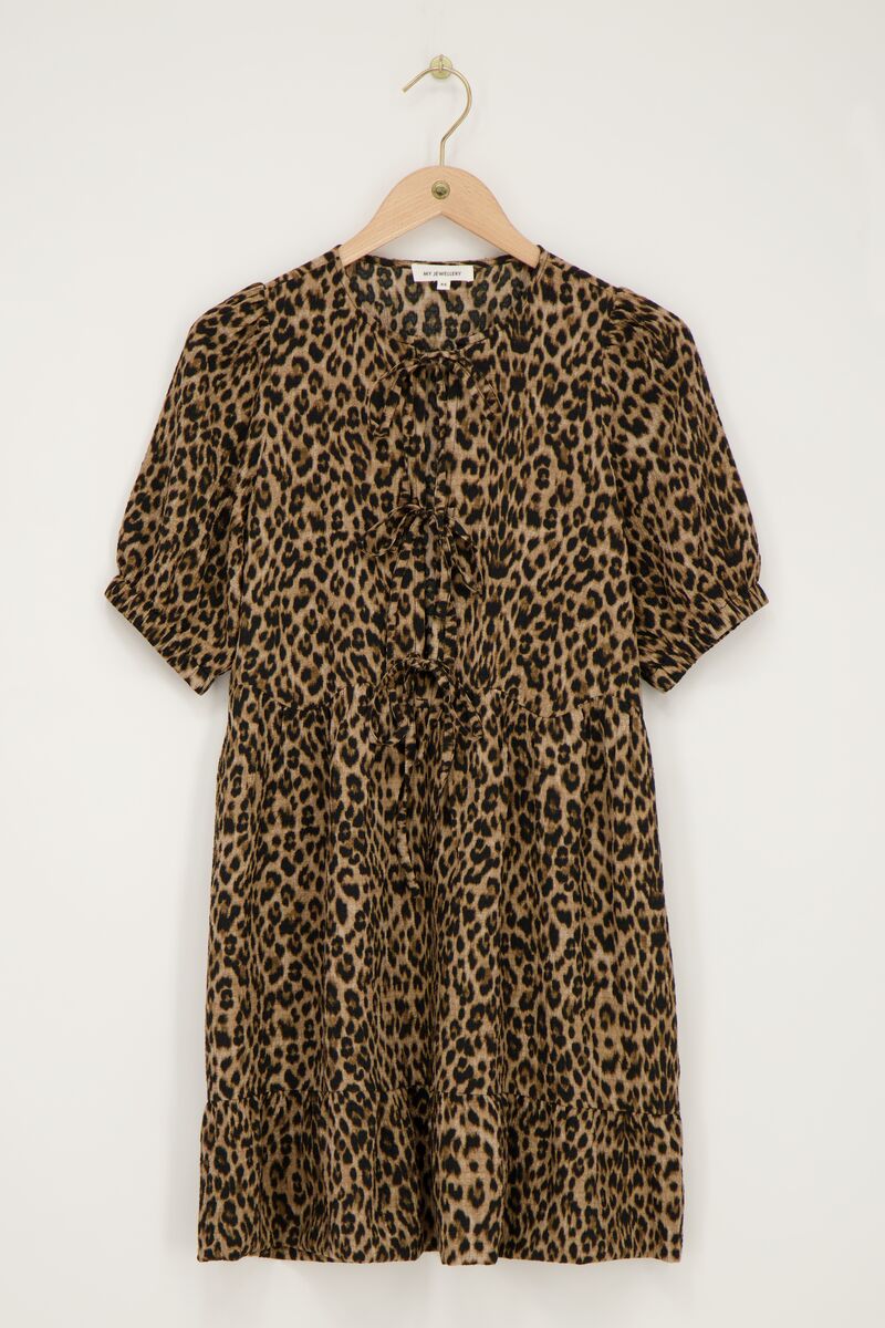 Panther print wide dress with bows