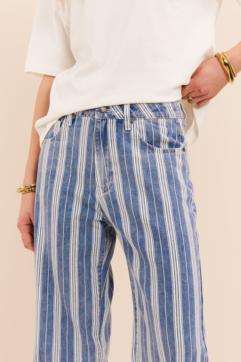 Jean large rayé bleu et blanc