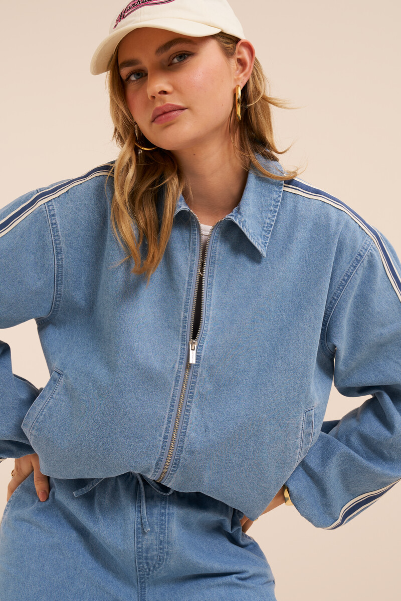 Light blue denim jacket with stripes | My Jewellery