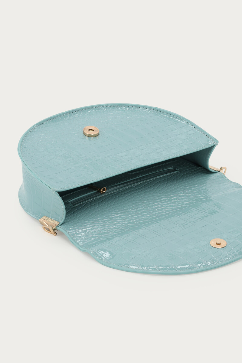 Light blue half round shoulderbag with crocodile print | My Jewellery