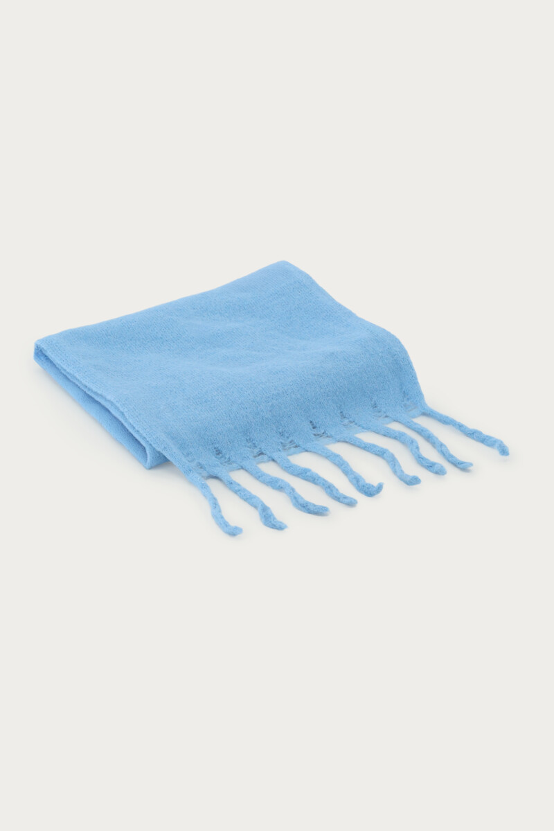 Light blue knitted scarf with fringe | My Jewellery