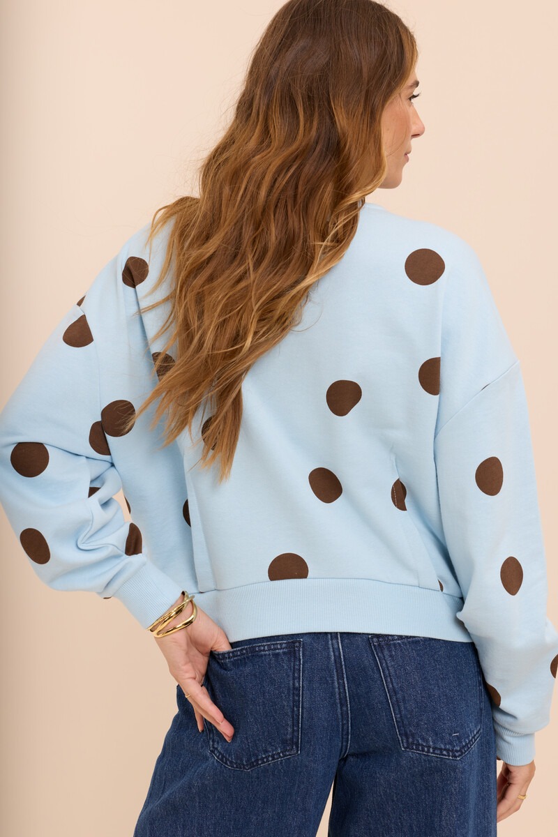 Light blue sweatshirt with brown polka dots | My Jewellery