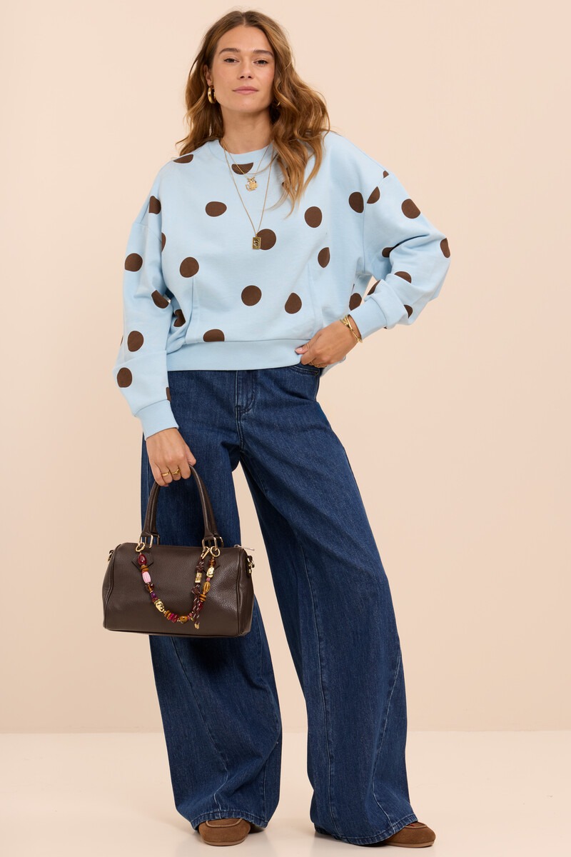 Light blue sweatshirt with brown polka dots | My Jewellery