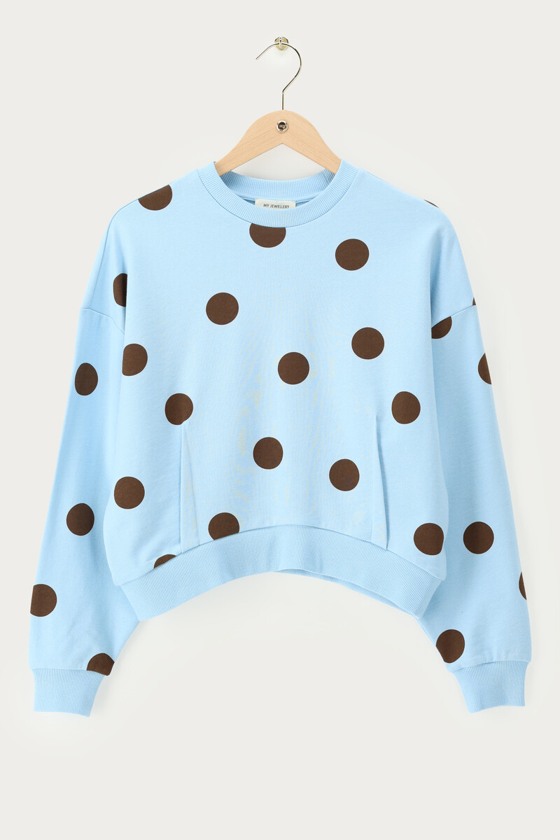 Light Blue Sweatshirt with Brown Polka Dots | My Jewellery