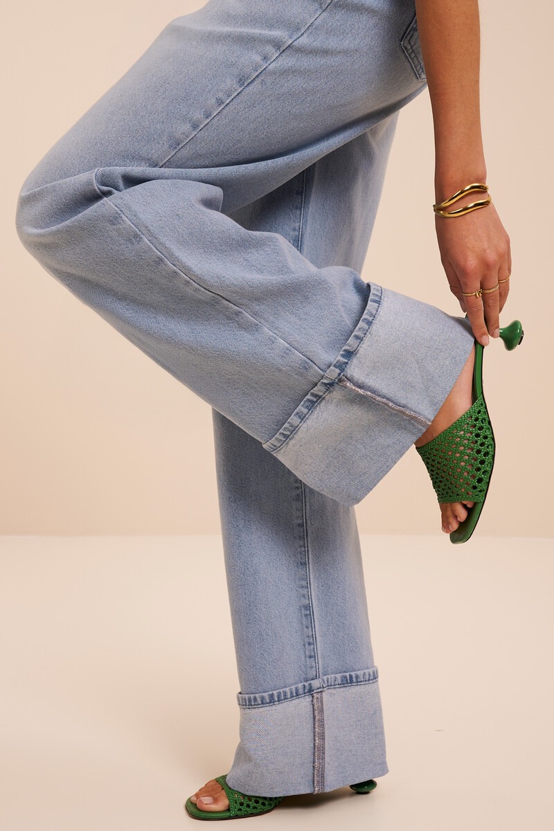 Light blue wide leg jeans with fold-over | My Jewellery