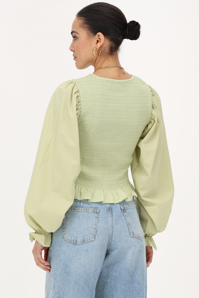 Light green smock top with ruffles | My Jewellery