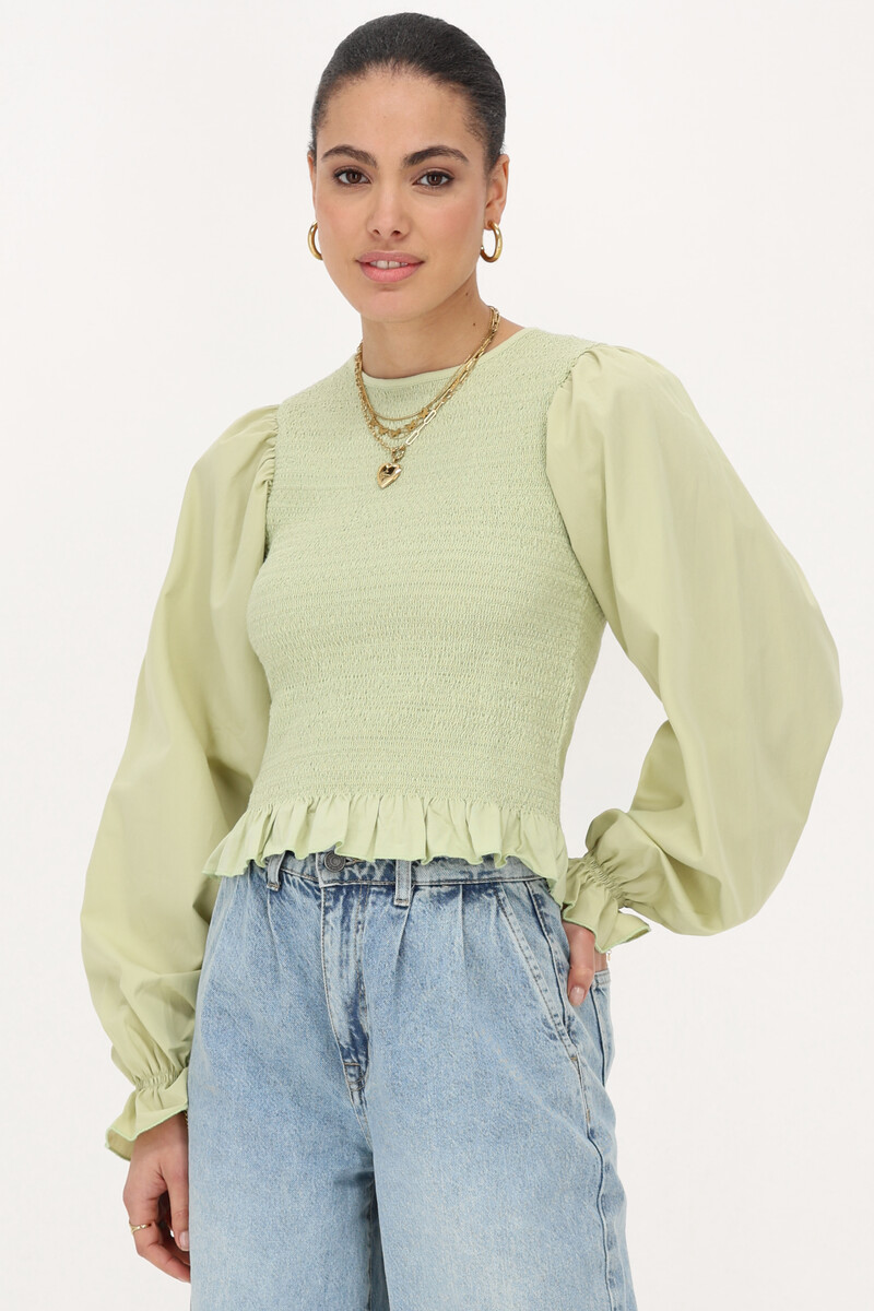 Light green smock top with ruffles | My Jewellery