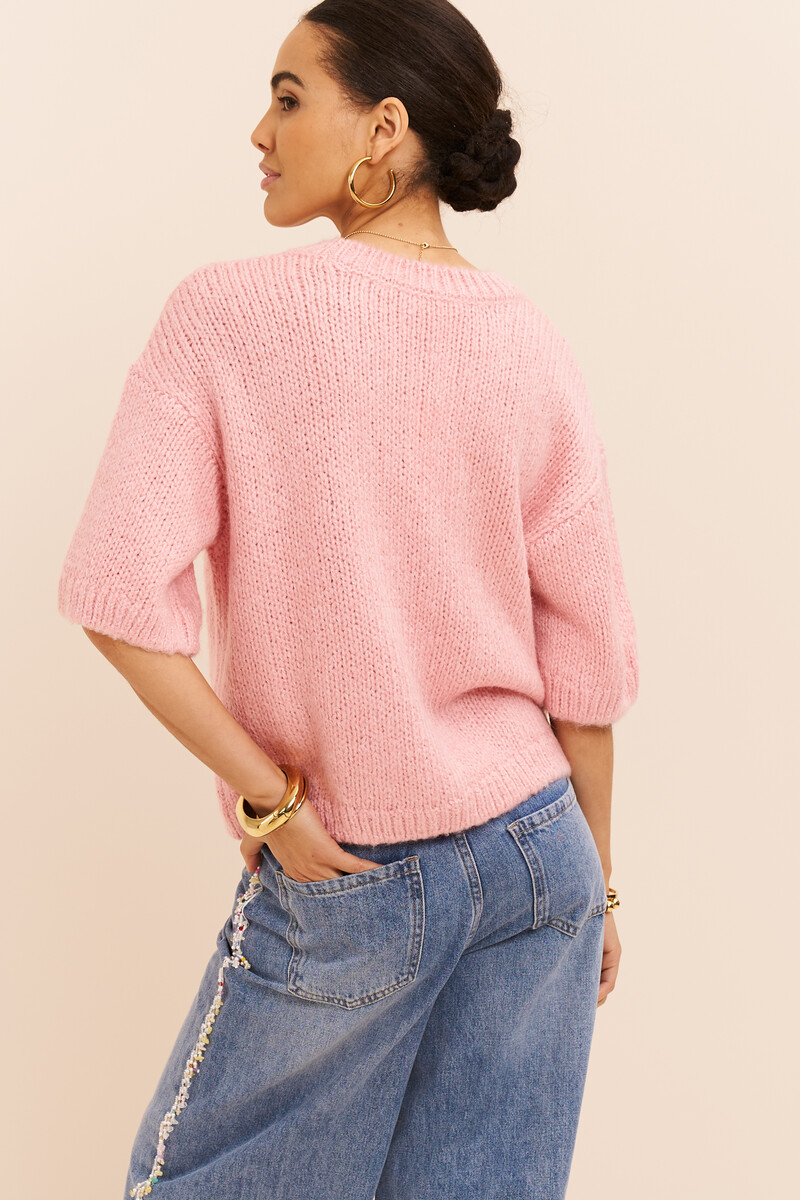 Light pink knitted sweater with short sleeves | My Jewellery