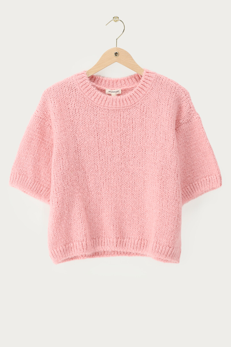 Light pink knitted sweater with short sleeves | My Jewellery