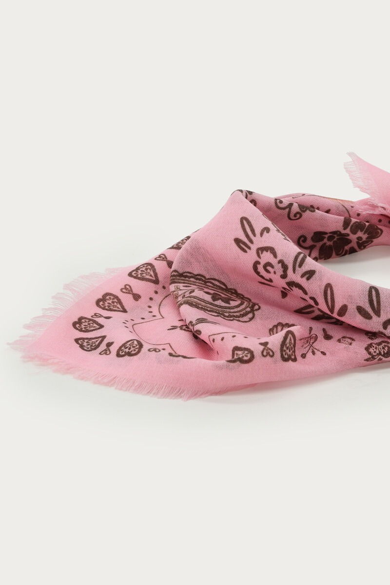 Light pink scarf with brown paisley print | My Jewellery