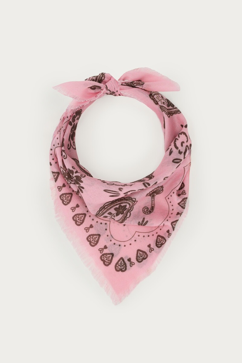 Licht roze sjaal met bruine paisley print