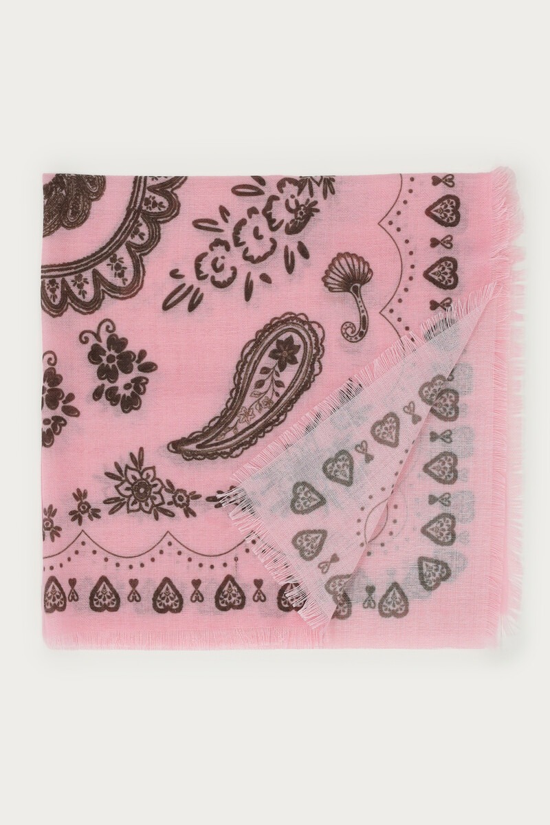 Light pink scarf with brown paisley print | My Jewellery
