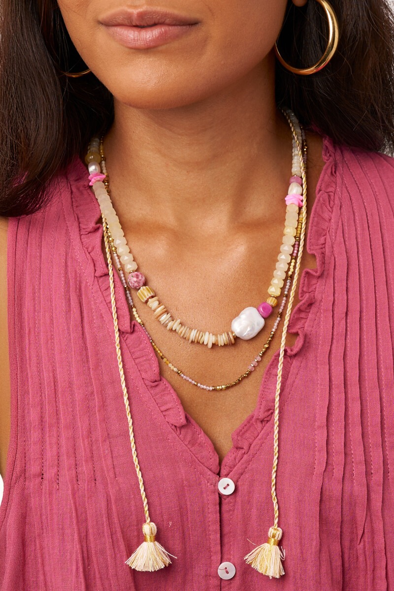 Art light yellow braided cord necklace with beads | My Jewellery
