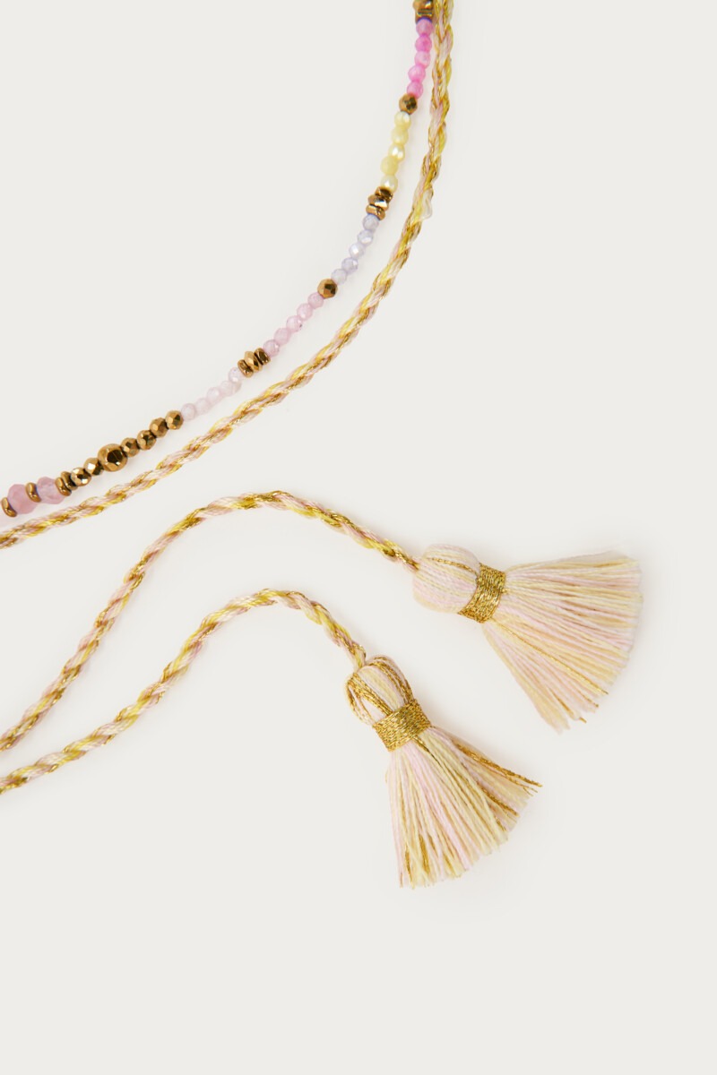 Art light yellow braided cord necklace with beads | My Jewellery