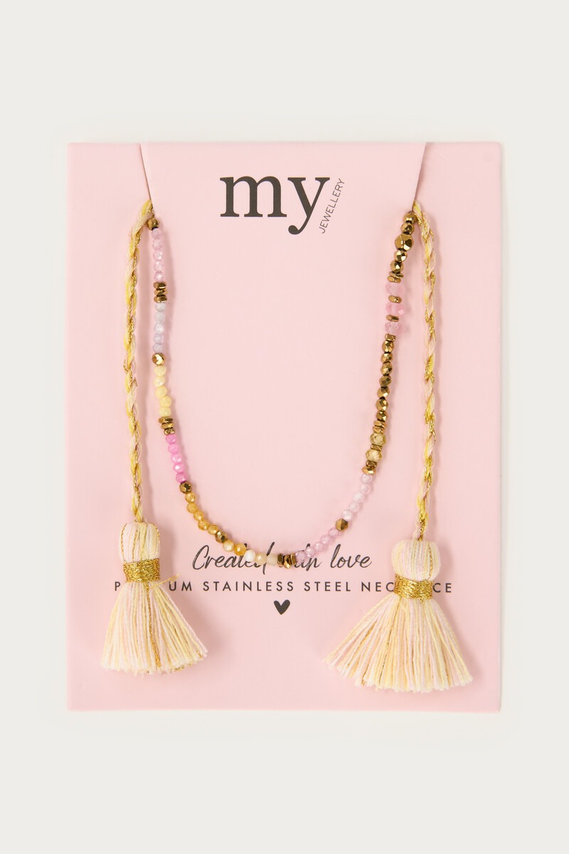 Art light yellow braided cord necklace with beads | My Jewellery