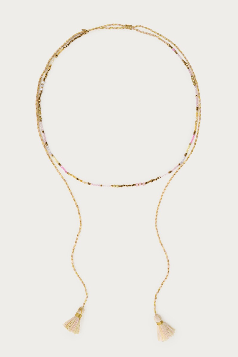 Art light yellow braided cord necklace with beads | My Jewellery