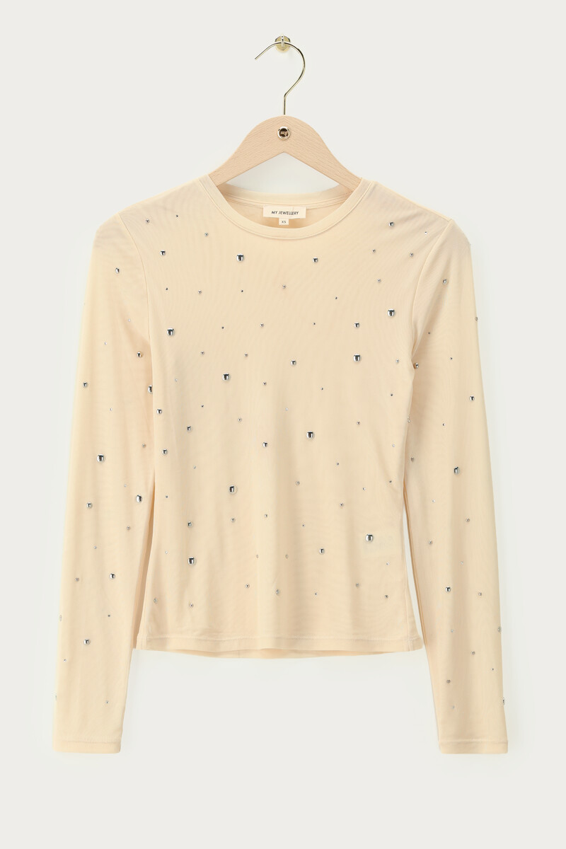 Light yellow mesh top with silver-coloured studs | My Jewellery