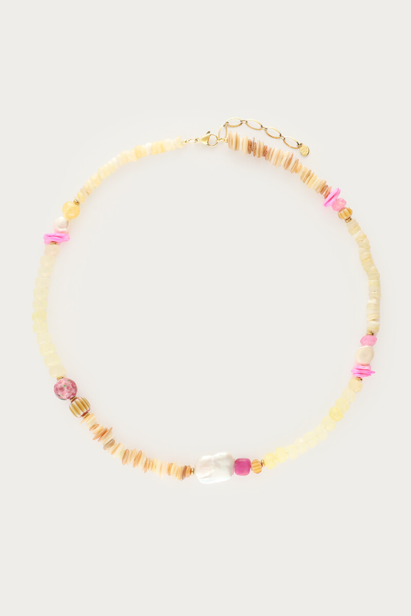 Art Hellgelbe Kette mit Perlen und Süßwasserperlen