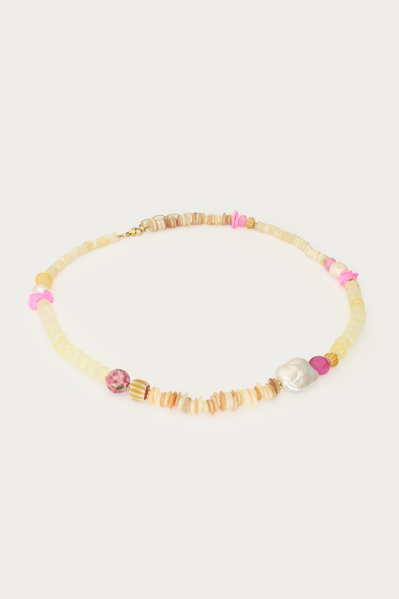 Light yellow necklace with beads and freshwater pearl | My Jewellery