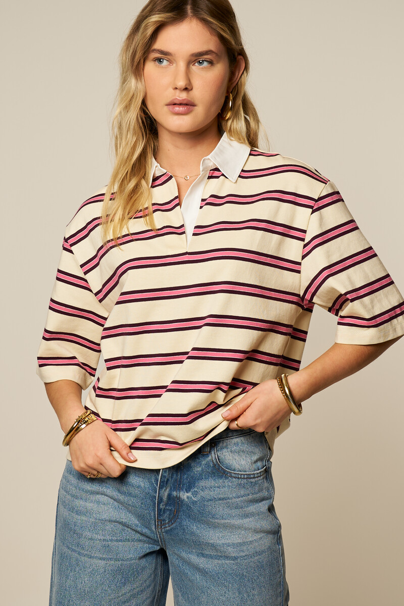 Light yellow striped polo with short sleeves | My Jewellery
