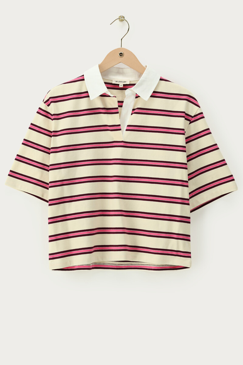 Light yellow striped short sleeve polo shirt | My Jewellery