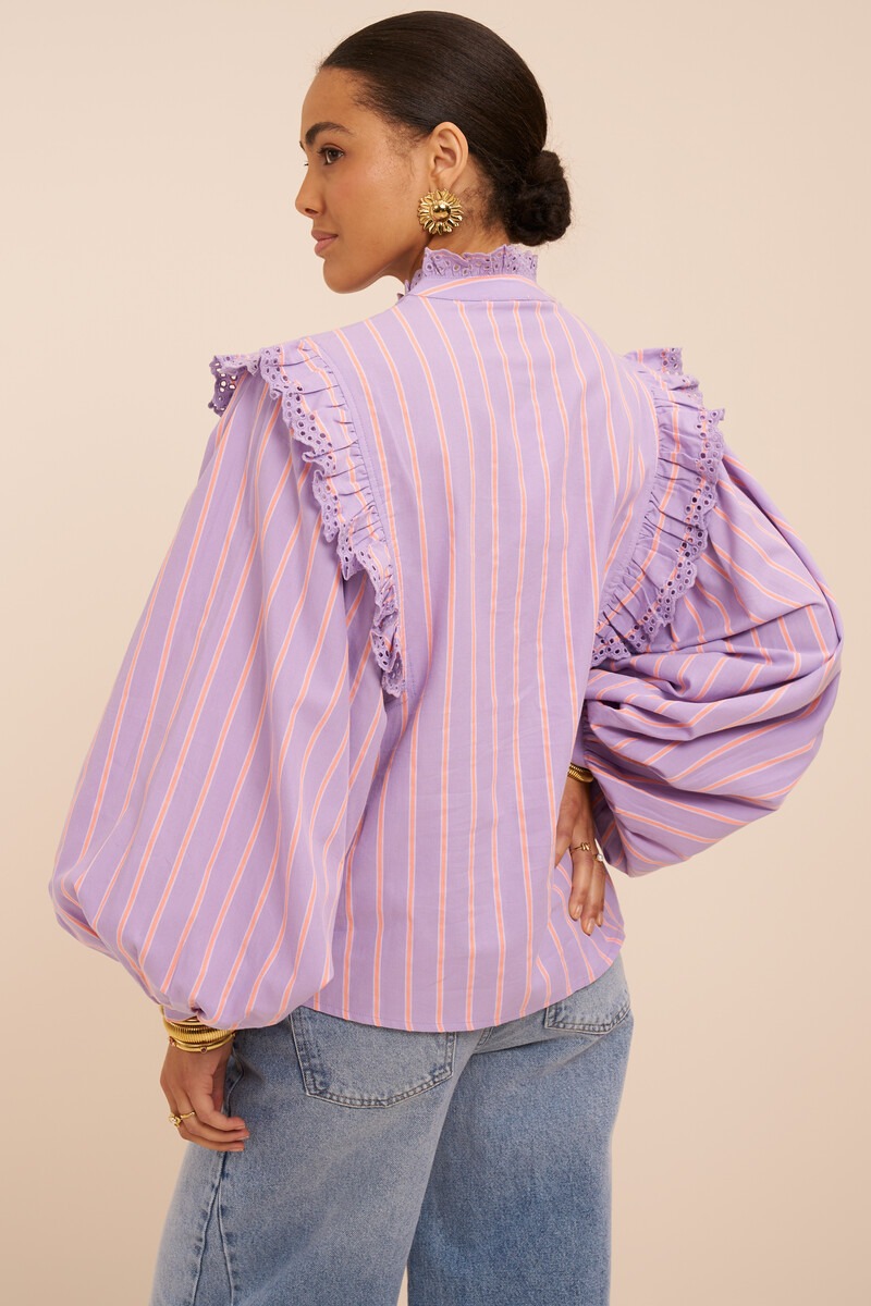 Lilac blouse with stripes and embroidery | My Jewellery