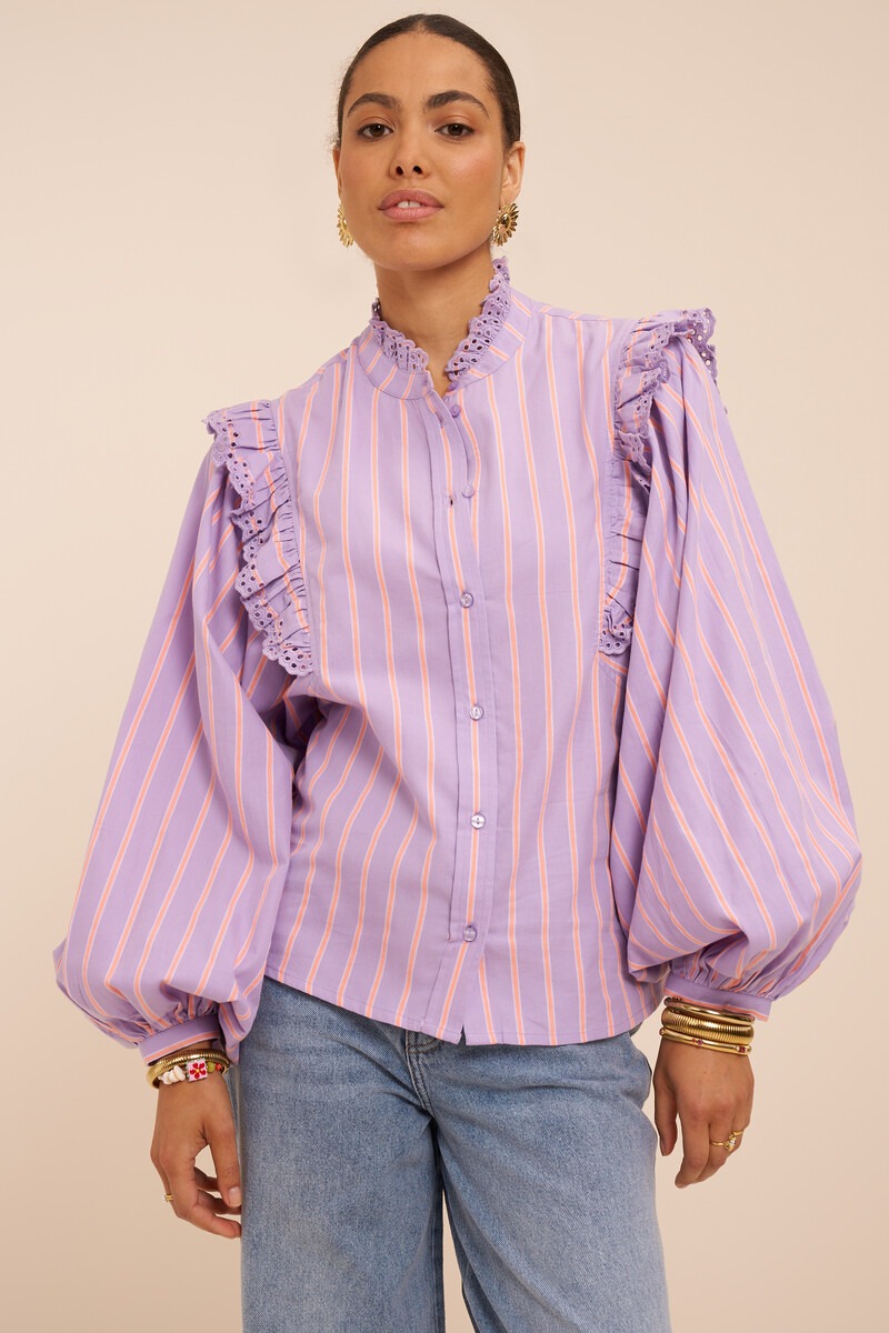 Lilac blouse with stripes and embroidery | My Jewellery