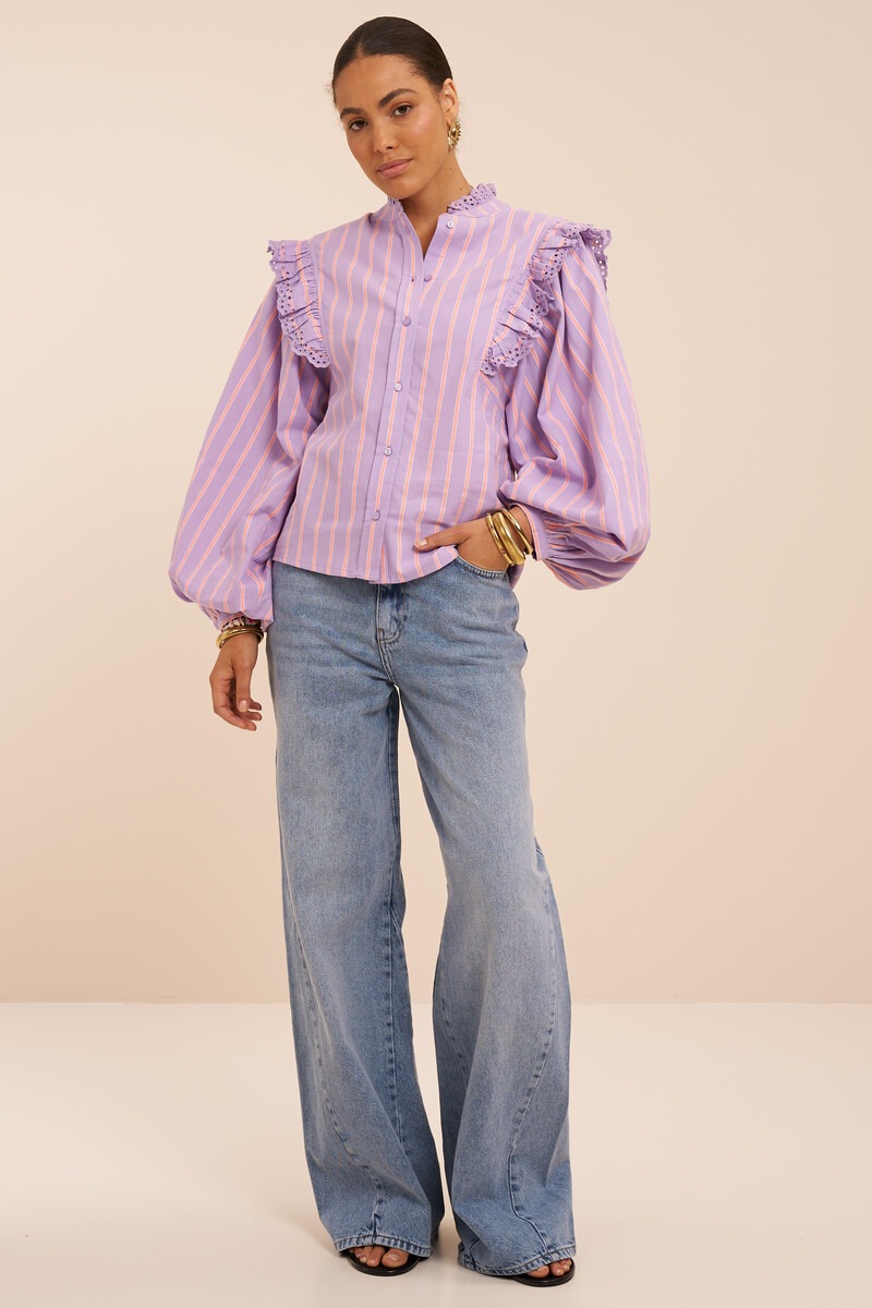Lilac blouse with stripes and embroidery | My Jewellery