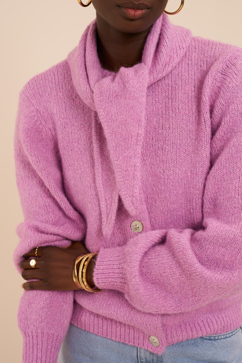 Lilac cardigan with scarf | My Jewellery