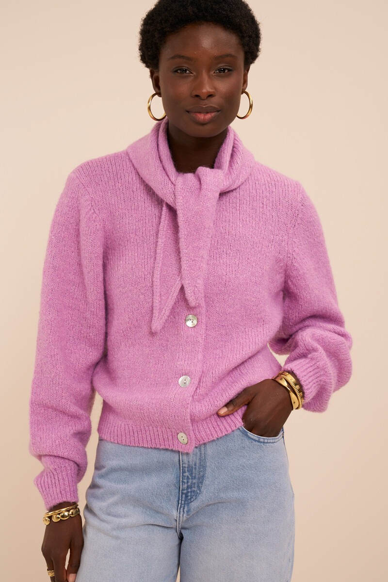 Lilac cardigan with scarf | My Jewellery